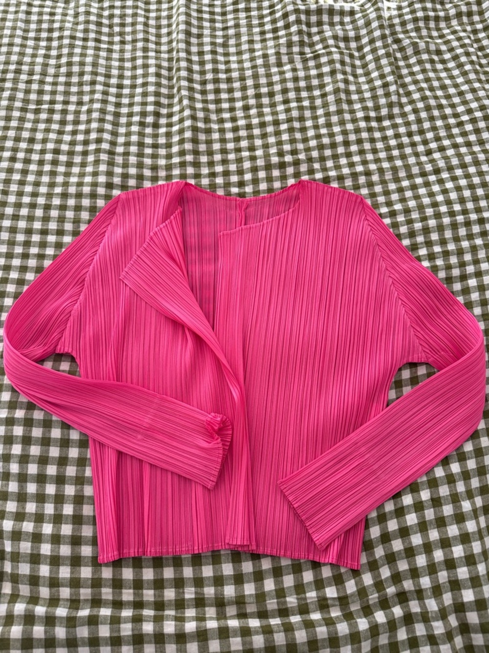 Issey Miyake Pleated Hot Pink Long Sleeve Top
